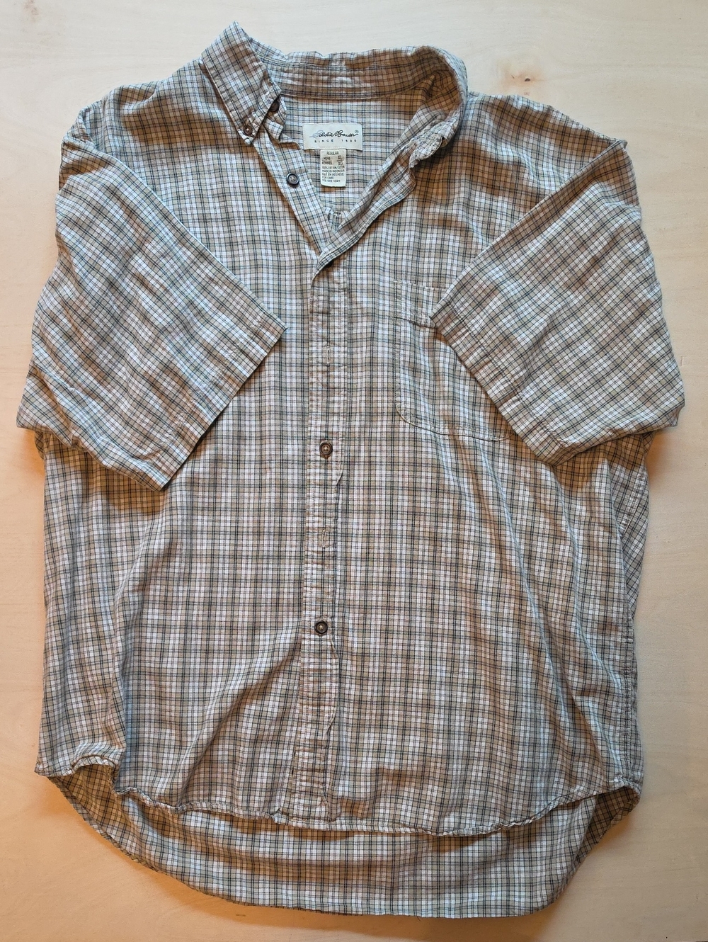 Eddie Bauer Short-Sleeve Plaid Button-Down Shirt - Brown/Gray
